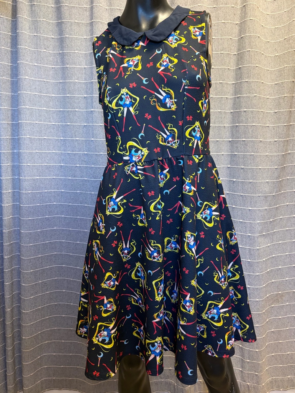 Sailor Moon Bow and Moon Stick Print Sleeveless Dress